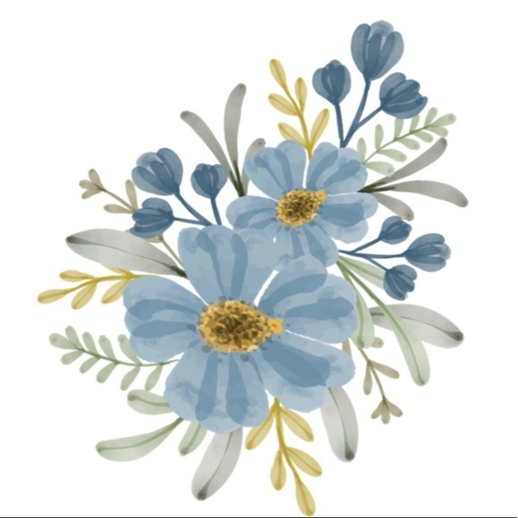 Modern minimalist boho watercolor blue floral wall art print for home decor - Picture 4 of 4